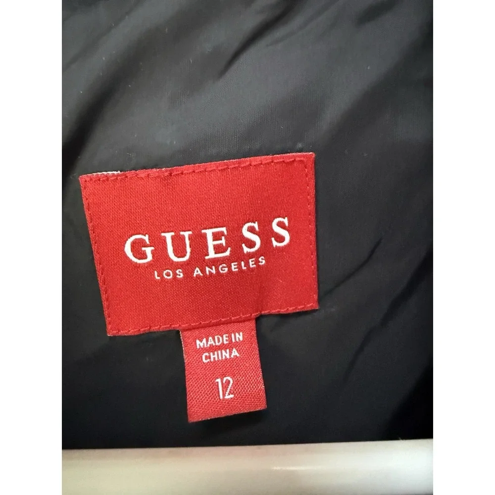 GUESS Los Angeles Boys Hooded Black Puffer Jacket Nylon Zip Size 12